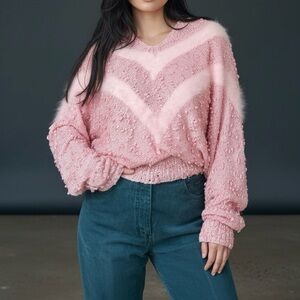 🎀 Vintage Coquette Pink Angora Popcorn Knit Sweater 🎀